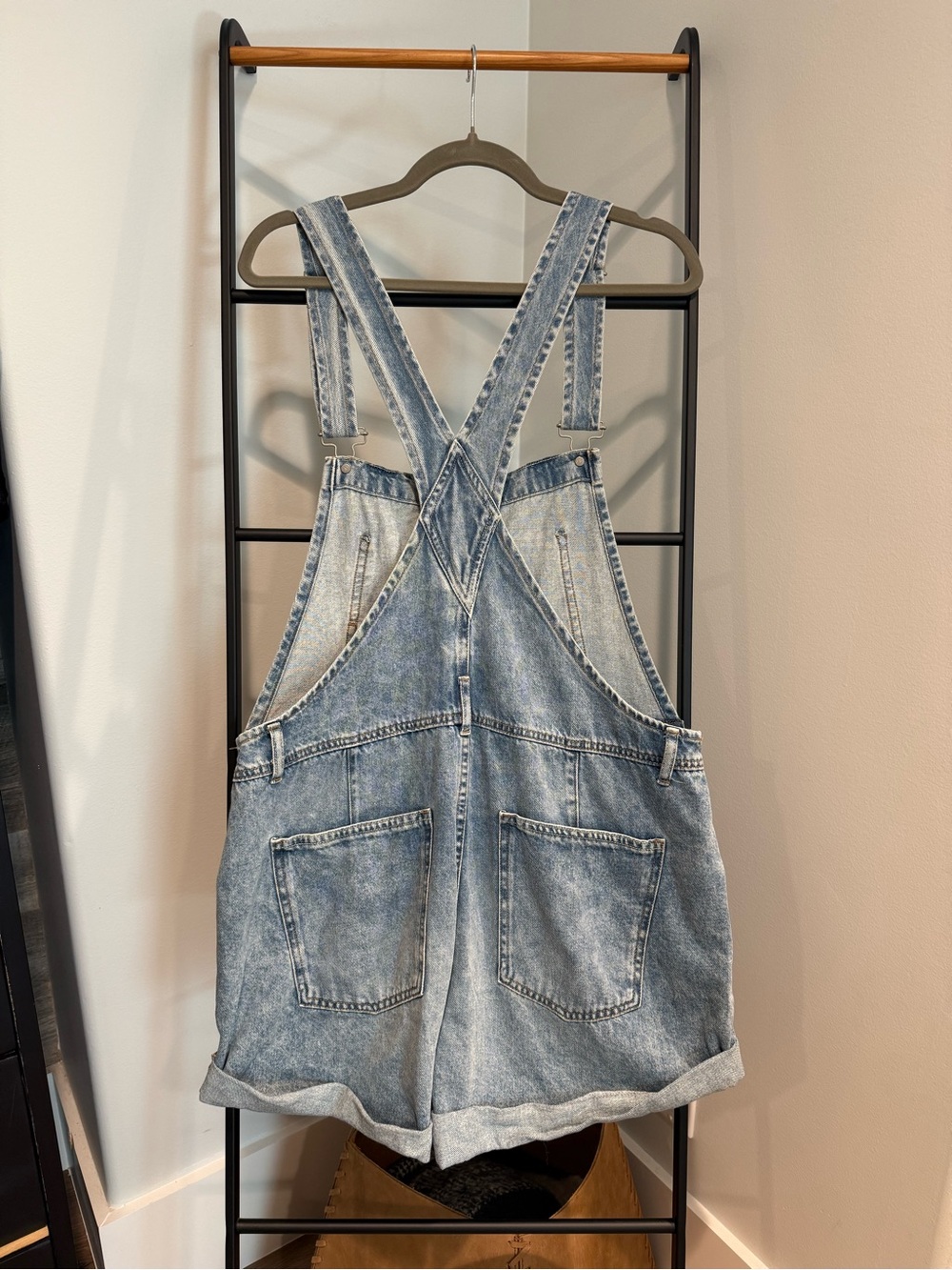 Free People Washed Light Blue Denim Short Overalls - Picture 3 of 3